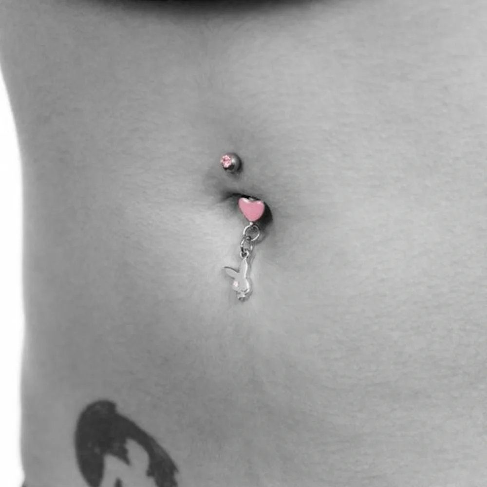 Playboy Belly Ring Pink Heart Bunny Dangle Body Jewelry Swarovski Crystal NWT xo - Picture 5 of 6